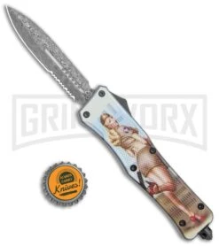 Atomic Defender Large OTF Automatic Knife Pin Up Tan - Serr Damascus Dagger -Kershaw Shop Atomic Defender Large OTF Auto Pin Up Green Serr Damascus Dagger GX 37339 jr bottlecap large