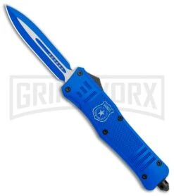 Atomic Defender Large OTF Automatic Knife Police Blue - Two Tone Blue Dagger