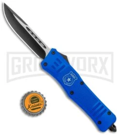 Atomic Defender Large OTF Automatic Knife Police Blue - Two Tone Drop Point -Kershaw Shop Atomic Defender Large OTF Auto Police Blue TT DP GX 37244 jr bottlecap large