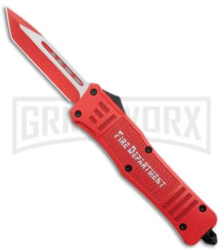 Atomic Defender Large Red OTF Automatic Knife Fire Dept. - Tanto Red Two Tone