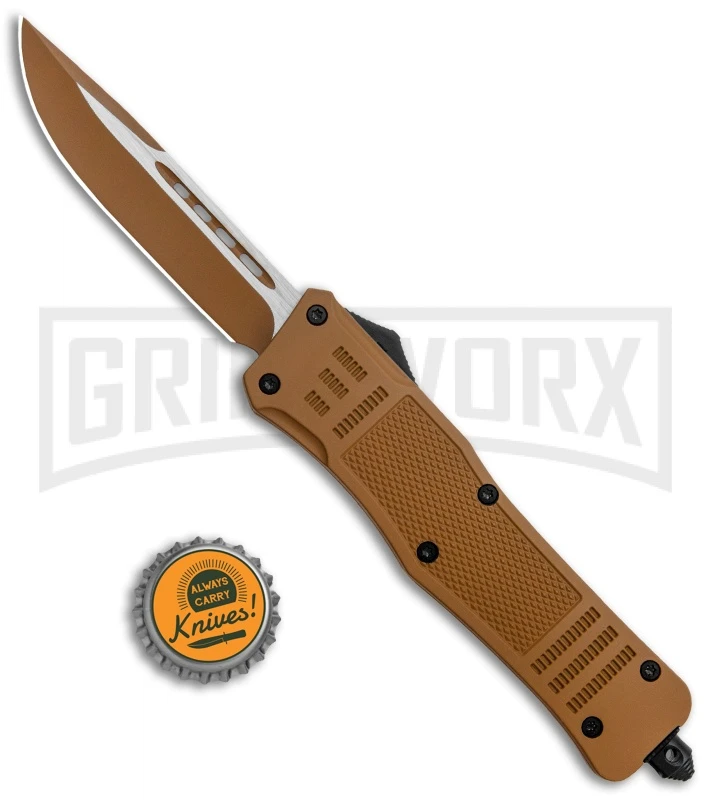 Atomic Defender Large OTF Automatic Knife Sand Brown - Brown Two Tone Drop Point 7 Atomic Defender Large OTF Automatic Knife Sand Brown - Brown Two Tone Drop Point - Image 5