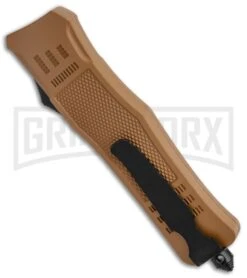 Atomic Defender Large OTF Automatic Knife Sand Brown - Two Tone Serr Drop Point -Kershaw Shop Atomic Defender Large OTF Auto Sand Brown TT Serr DP GX 37209 jr side large