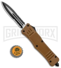 Atomic Defender Large OTF Automatic Knife Sand Brown - Two Tone Serrated Dagger -Kershaw Shop Atomic Defender Large OTF Auto Sand Brown TT Serr Dagger GX 37186 jr bottlecap 2 large