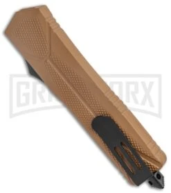 Atomic Defender Large OTF Auto Knife Textured Sand Brown - Two Tone Dagger -Kershaw Shop Atomic Defender Large OTF Auto Sand Brown Textured Scale TT Dagger GX 38190 jr side large