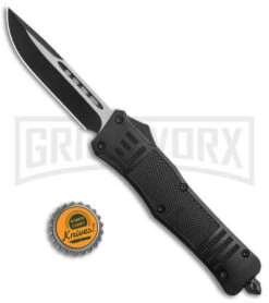 Large Atomic Defender OTF Black Automatic Drop Point Knife - Two Tone Plain -Kershaw Shop Atomic Defender Large OTF Auto TT CP GX 38564 jr bottlecap large