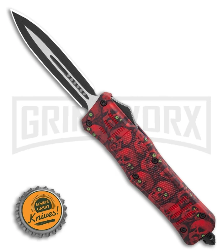 Atomic Defender Large OTF Automatic Knife Red Skull - Two Tone Dagger 6 Atomic Defender Large OTF Automatic Knife Red Skull - Two Tone Dagger - Image 4