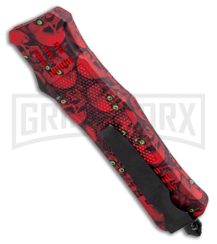 Atomic Defender Large OTF Automatic Knife Red Skull - Two Tone Dagger 5 Atomic Defender Large OTF Automatic Knife Red Skull - Two Tone Dagger - Image 3