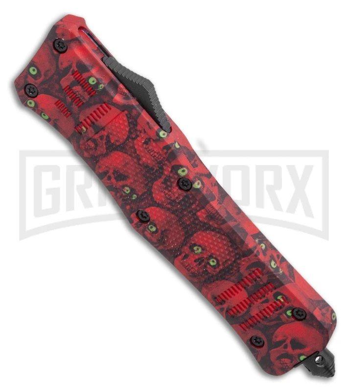Atomic Defender Large OTF Automatic Knife Red Skull - Two Tone Dagger 4 Atomic Defender Large OTF Automatic Knife Red Skull - Two Tone Dagger - Image 2