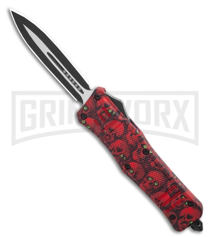 Atomic Defender Large OTF Automatic Knife Red Skull - Two Tone Dagger 3 Atomic Defender Large OTF Automatic Knife Red Skull - Two Tone Dagger
