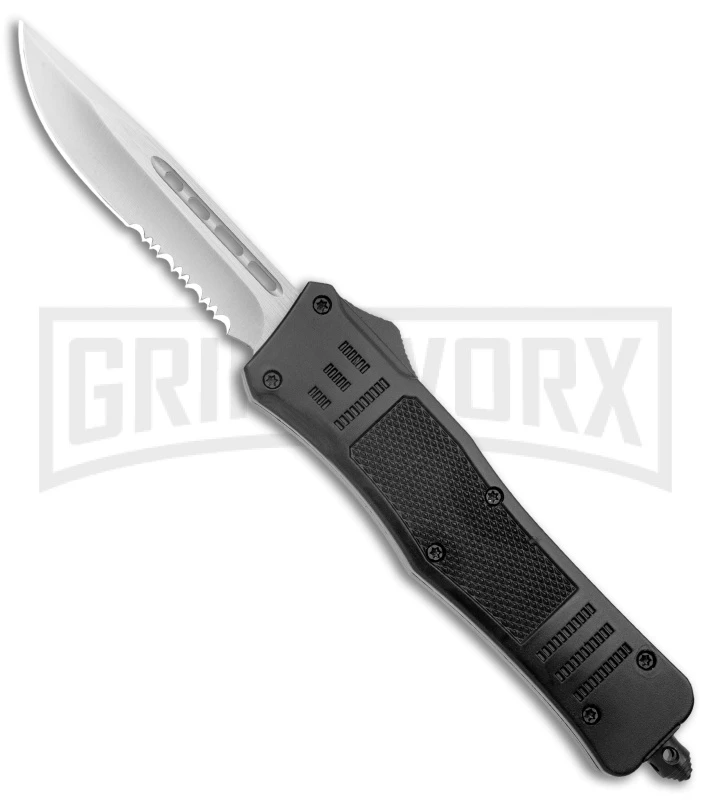 Atomic Defender Medium OTF Auto Drop Point Knife Black Serrated Satin 3 Atomic Defender Medium OTF Auto Drop Point Knife Black Serrated Satin