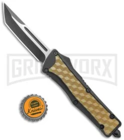 Atomic Destroyer OTF Automatic Knife Black/Tan Box Textured - Two Tone Tanto -Kershaw Shop Atomic Defender Medium OTF Auto Black Tan Checkered TT Tanto GX 35946 jr bottlecap large