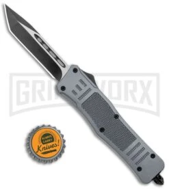 Atomic Defender Medium OTF Automatic Knife Gray - 2 Tone Tanto Plain -Kershaw Shop Atomic Defender Medium OTF Auto Gray TT Tanto GX 37478 jr bottlecap large