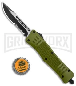 Atomic Defender Medium OTF Automatic Knife OD Green - Serr Two Tone Drop Point -Kershaw Shop Atomic Defender Medium OTF Auto OD Green Serr TT DP GX 37210 jr bottlecap large