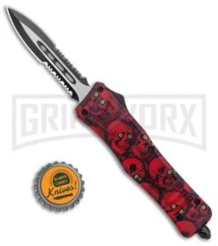 Atomic Defender Medium OTF Automatic Knife Red Skull - Two Tone Dagger Serr -Kershaw Shop Atomic Defender Medium OTF Auto Red Skull TT Dagger Serr GX 37455 jr bottlecap large