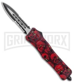Atomic Defender Medium OTF Automatic Knife Red Skull - Two Tone Dagger Serr