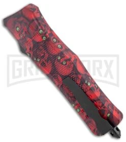 Atomic Defender Medium OTF Red Skull Tanto Knife - (3.25" Two-Tone Satin) -Kershaw Shop Atomic Defender Medium OTF Auto Red Skull TT Tanto GX 37506 jr side large