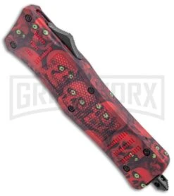 Atomic Defender Medium OTF Red Skull Tanto Knife - (3.25" Two-Tone Satin) -Kershaw Shop Atomic Defender Medium OTF Auto Red Skull TT Tanto GX 37506 jr spine large