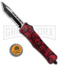 Atomic Defender Medium OTF Automatic Knife Red Skull - Serr Two Tone -Kershaw Shop Atomic Defender Medium OTF Auto Red Skull TT Tanto Serr GX 37413 jr bottlecap large