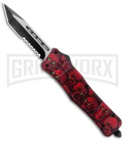 Atomic Defender Medium OTF Automatic Knife Red Skull - Serr Two Tone