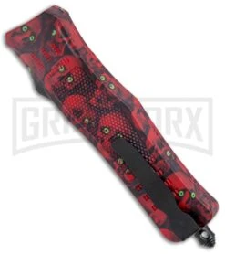 Atomic Defender Medium OTF Automatic Knife Red Skull - Serr Two Tone -Kershaw Shop Atomic Defender Medium OTF Auto Red Skull TT Tanto Serr GX 37413 jr side large