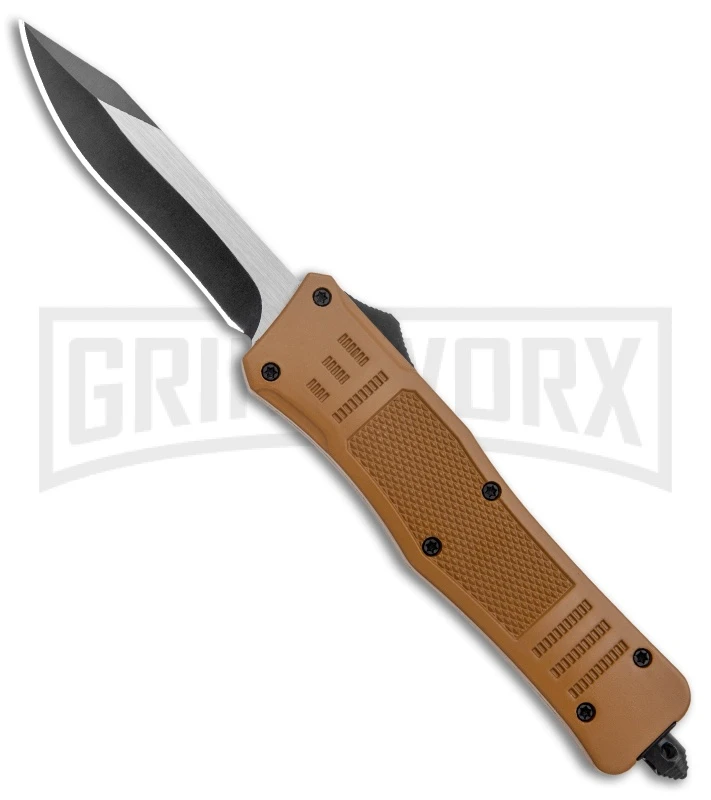 Atomic Defender Medium OTF Automatic Knife Sand Brown - Recurve Two Tone 3 Atomic Defender Medium OTF Automatic Knife Sand Brown - Recurve Two Tone