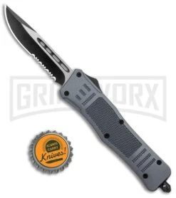 Atomic Defender Medium OTF Automatic Knife Gray - Two Tone Serr Drop Point -Kershaw Shop Atomic Defender Medium OTF Auto Sand Brown TT DP Serr GX 37548 jr bottlecap large