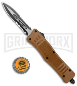 Atomic Defender Medium OTF Automatic Dagger Sand Brown - (3.25" Serr) -Kershaw Shop Atomic Defender Medium OTF Auto Sand Brown TT Dagger Serr GX 37412 jr bottlecap large