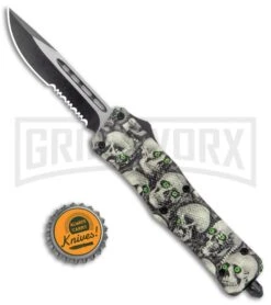 Atomic Defender Medium OTF Skull Drop Point Knife - (3.25" Satin) -Kershaw Shop Atomic Defender Medium OTF Auto White Skull TT DP Serr GX 37526 jr bottlecap large