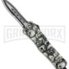 Atomic Defender Medium OTF Automatic White/Green Skull Dagger (3.25" Satin Serr) -Kershaw Shop Atomic Defender Medium OTF Auto White Skull TT Dagger Serr GX 37538 jr large