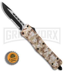 Atomic Defender Medium Tan Digi Camo OTF Automatic Knife - Two Tone Serr -Kershaw Shop Atomic Defender Medium Tan Digi Camo OTF AK Two Tone Serr GX 39313 td size large