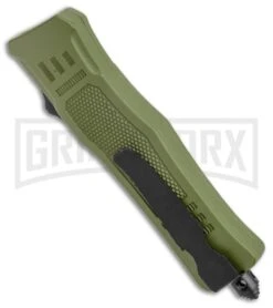 Atomic Defender Mini OTF Automatic Knife Army Green - Two Tone Serr Tanto -Kershaw Shop Atomic Defender Mini OTF Auto Army Green TT Tanto Serr GX 37551 jr side large