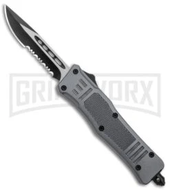 Atomic Defender Mini OTF Automatic Knife Gray - Two Tone Drop Point Serr