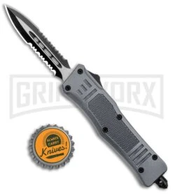 Atomic Defender Mini OTF Automatic Knife Gray - Serrated Two Tone Dagger -Kershaw Shop Atomic Defender Mini OTF Auto Gray TT Dagger Serr GX 37391 jr bottlecap large