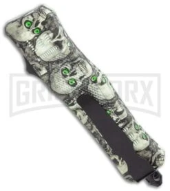 Atomic Defender Mini OTF Automatic Knife Green Skull - Two Tone Drop Point -Kershaw Shop Atomic Defender Mini OTF Automatic Knife White Skull Two Tone Drop Point GX 36507 LS Side large