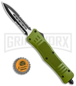 Atomic Defender Mini OTF Automatic Knife OD Green - Serr Two Tone Dagger -Kershaw Shop Atomic Defender OD Green OTF Auto Dagger TT Serr GX 36393 jr bottlecap large