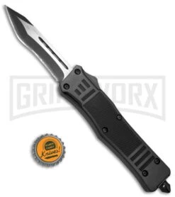Atomic Defender Large OTF Automatic Knife Black W/Fuller - Two Tone Recurve -Kershaw Shop Atomic Defender OTF Recurve Tanto Black with Fuller TT 6PA21 55A BP 19786 jr bottlecap large