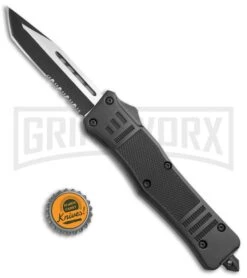 Atomic Defender Large OTF Automatic Knife Black - Serr Two Tone Tanto -Kershaw Shop Atomic Defender OTF Tanto Black TT Serr 6PA21 55F BP 19787 jr bottlecap large