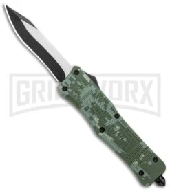 Atomic Defender Large OTF Automatic Knife Green Digi Camo - Two Tone Recurve