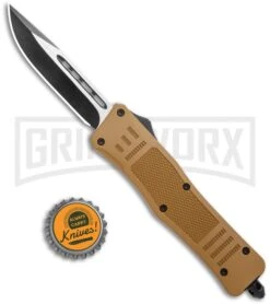 Atomic Defender Medium OTF Automatic Knife Sand Brown - Two Tone -Kershaw Shop Atomic Defender Sand Brown OTF Auto TT GX 36410 jr bottlecap large