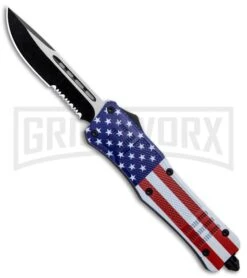 Atomic Defender Large OTF Automatic Knife Stars & Stripes Flag - Serr Two Tone