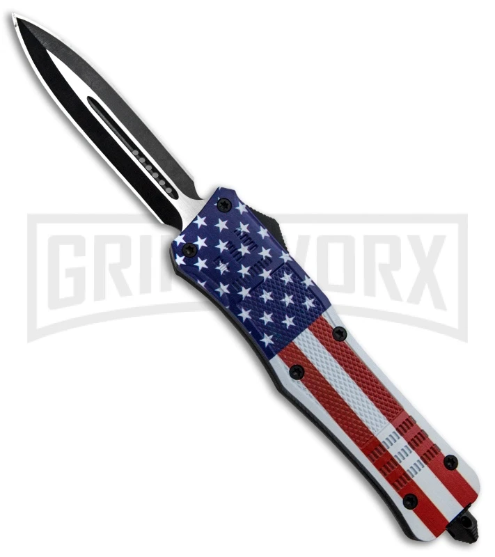 Atomic Defender Large OTF Automatic Knife Stars & Stripes Flag - Two Tone Dagger 3 Atomic Defender Large OTF Automatic Knife Stars & Stripes Flag - Two Tone Dagger