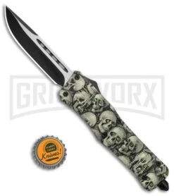 Atomic Defender Large OTF Automatic Knife White Skull - Two Tone Drop Point -Kershaw Shop Atomic Defender White Skull DP OTF Auto TT GX 35871 jr bottlecap large