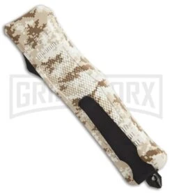 Atomic Defender Large OTF Automatic Knife Sand Digi Camo - Two Tone Dagger -Kershaw Shop Atomic Defender dagger tan camo two tone plain BP 19369 er side large