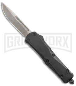 Atomic Lance Drop Point Black OTF Automatic Knife - Wave Damascus Plain