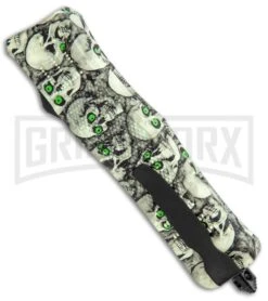 Atomic Defender Medium OTF Automatic Knife White Skull - Two Tone Drop Point -Kershaw Shop Atomic Medium Defender White Skull OTF Auto DP TT GX 35875 jr side large