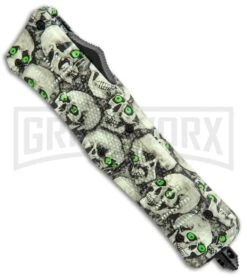 Atomic Defender Medium OTF Automatic Knife White Skull - Two Tone Drop Point -Kershaw Shop Atomic Medium Defender White Skull OTF Auto DP TT GX 35875 jr spine large