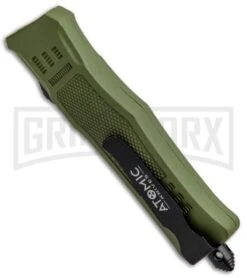 Atomic Defender Mini OTF Automatic Knife Dark Green - Two Tone Dagger -Kershaw Shop Atomic Mini Defender Green OTF Auto Black Dagger Plain GX 32297 jr side large