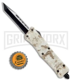 Atomic Defender Mini OTF Automatic Knife Tan Digi Camo - Two Tone Tanto -Kershaw Shop Atomic Mini Defender Tan Digi Camo OTF Black Plain DFMDEST BP 21649 jr bottlecap large