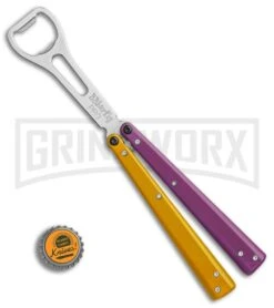 BB Barfly Pro Purple/Yellow Bottle Opener Butterlfy Trainer -Kershaw Shop BB Barfly Pro Model Bottle Opener Butterfly Trainer Purple Yellow BHQ 87778 er bottlecap large