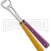 BB Barfly Pro Purple/Yellow Bottle Opener Butterlfy Trainer -Kershaw Shop BB Barfly Pro Model Bottle Opener Butterfly Trainer Purple Yellow BHQ 87778 er large